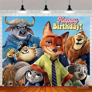 ฉากหลังผ้าสำหรับงานปาร์ตี้วันเกิดเด็กธีม Zootopia ตัวละคร Judy และ Nick ของขวัญธีมงานปาร์ตี้ ฉากหลังปรับแต่งได้