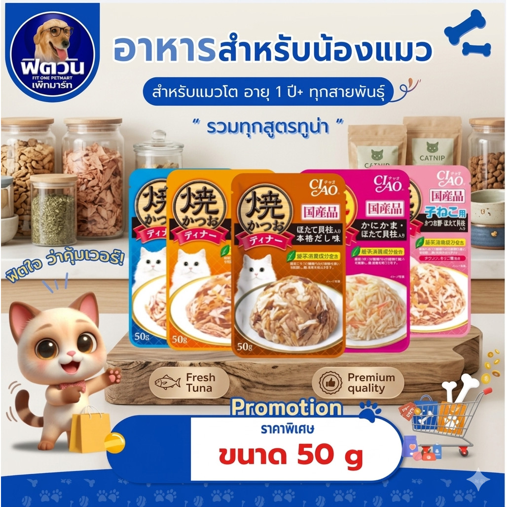 CIAO เพาซ์ อาหารเปียกแมว 50g/ซอง{อาหารเปียกแมว} จำนวน 16 ซอง
