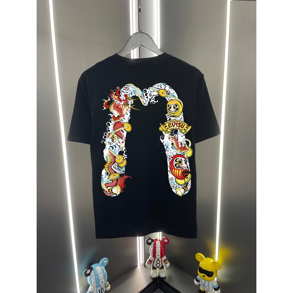 Evisu/God of Fortune 2026 คลาสสิกรอบคอแขนสั้นเสื้อยืดผู้ชายผู้หญิงสไตล์รอบคอ High-End ตัวอักษรอินเทร