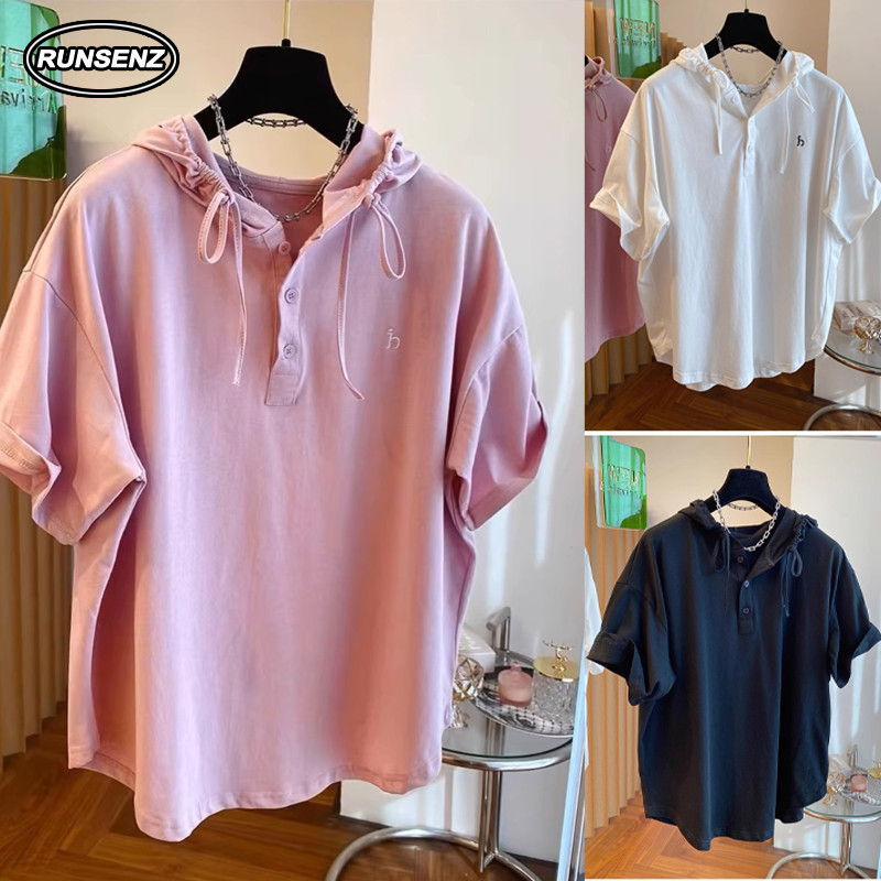 M-4XL ผ้าฝ้ายเกาหลี Hooded T เสื้อผู้หญิง Plus ขนาดฤดูร้อนแขนสั้น Casual Top