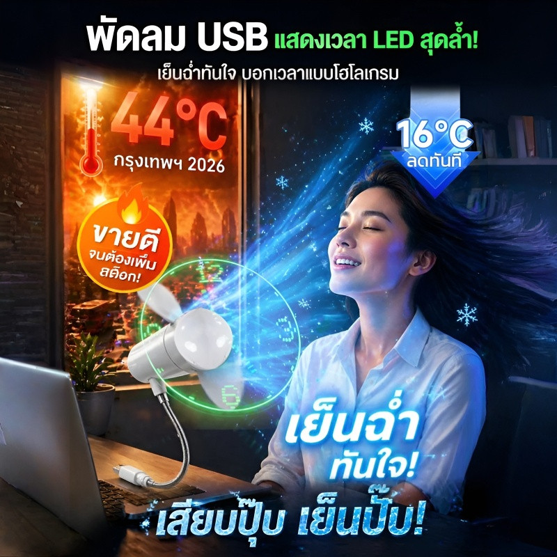 ❄️ลดราคา❄️พัดลมUSB/【ลมเย็นฉ่ำพร้อมบอกเวลา】พัดลมนาฬิกา LED อัจฉริยะ ดีไซน์ล้ำทันสมัย/เงียบสงบตั้งโต๊ะได้/นาฬิกาดิจิตอล/พัดลมพกพา/ปรับระดับลมได้ 3 ระดับ/ลดราคาเฉพาะวันนี้/พัดลมตั้งโต๊ะ/เหมาะสำหรับใช้ในสำนักงาน/เหมาะสำหรับใช้ในบ้าน