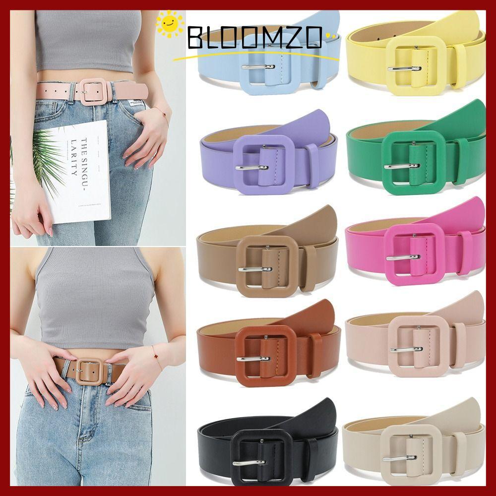 【พร้อมส่งไทย】BLOOMZO Square Buckle Waistband Luxury Design Candy Color Vintage Thin Waist Strap