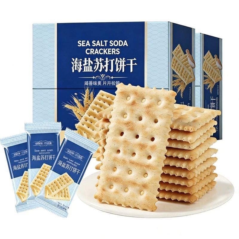 海盐苏打饼干奶盐味咸味梳打无糖精碱零食孕妇休闲代早餐整箱5/16 Sea salt soda crackers, milk-salt flavor, salty soda, sugar-free, alkaline snack, suitable for pregnant women, casual breakfast substitute, whole box 5/16