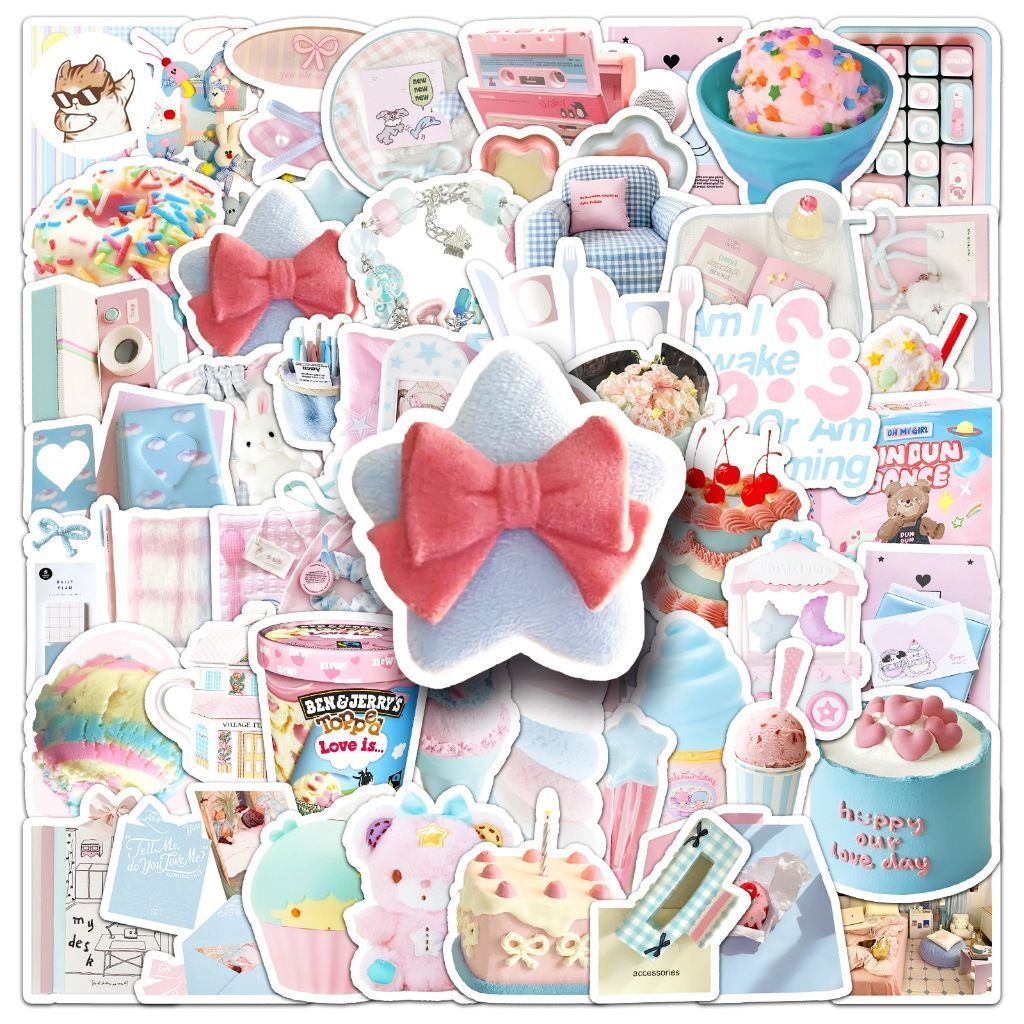 ชุดสติ๊กเกอร์กันน้ําขนาดเล็ก 5/10/20/50 KAWAII PASTEL CANDYCORE CANDY COLOR OBJECT สติ๊กเกอร์สําหรับ