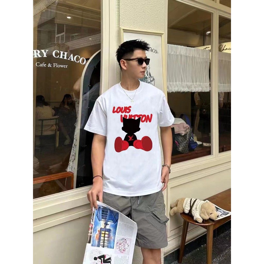 LOUIS VUITTON/LV/2026ต้นฤดูใบไม้ผลิสไตล์ใหม่เสื้อยืดแขนสั้นผู้ชายผู้หญิงคู่สไตล์ทุกวันBreathableที่ม