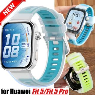 Jelly สีซิลิโคนสายกีฬาสําหรับ Huawei Fit 5 Fit5 Pro Watch Fit 4 Fit4 Pro ฤดูร้อนซิลิโคนทูโทนโปร่งใสสําหรับ Huawei Fit 5Pro Fit3