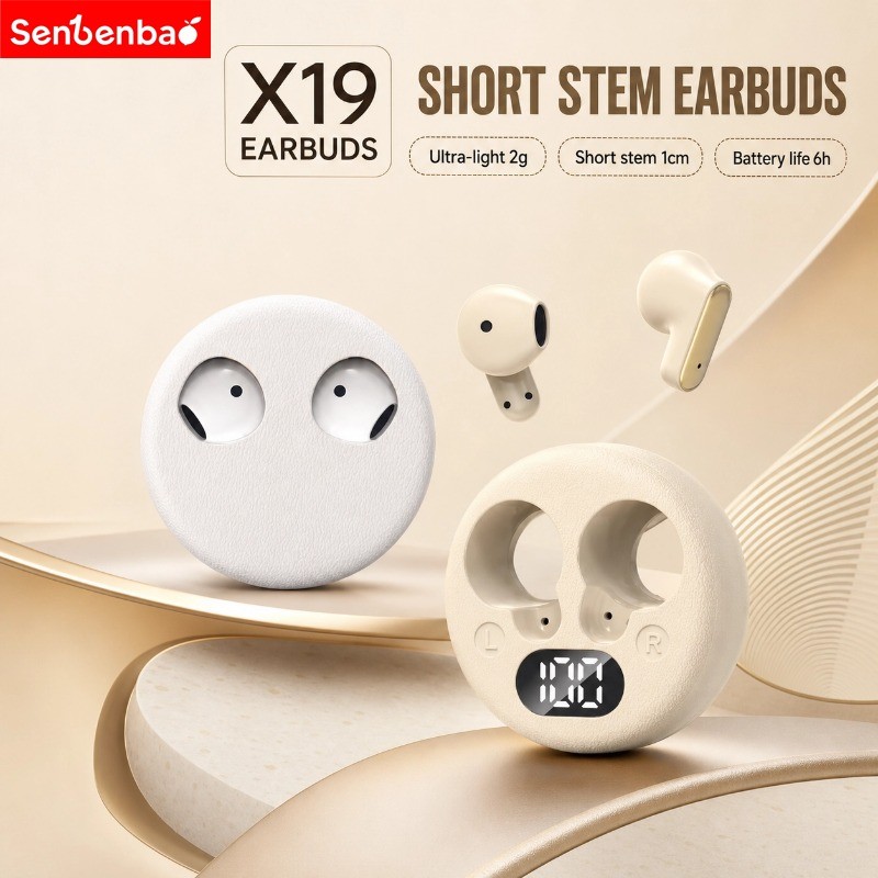 Senbenbao X19 หัวฉีดสั้นหูฟังไฮไฟสเตอริโอ ENC ลดเสียงรบกวนจอแสดงผลแบตเตอรี่ LED IPX5 กันน้ํา Electroplated