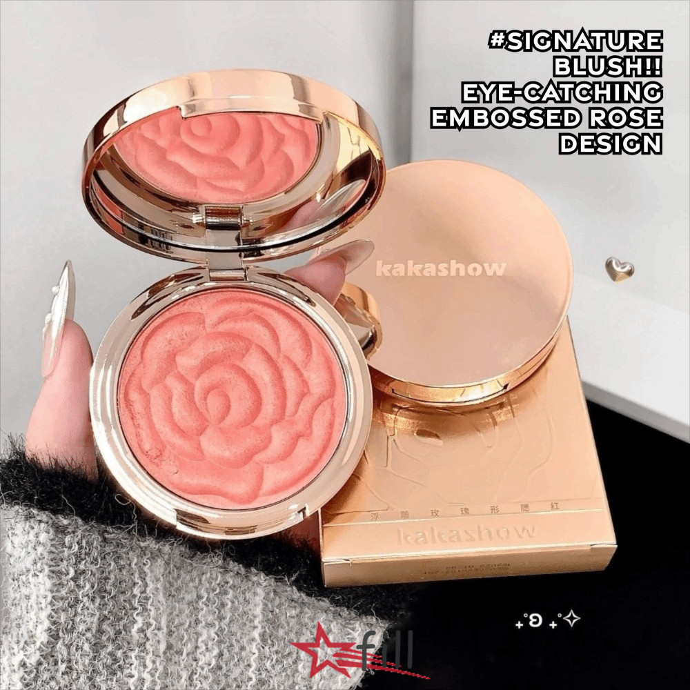 FILL Rose นูน Blush, ดอกไม้เนื้อ Shimmer Glitter Blush Powder, Long-lasting High Pigment Blush Palette Brightening แต่งหน้า
