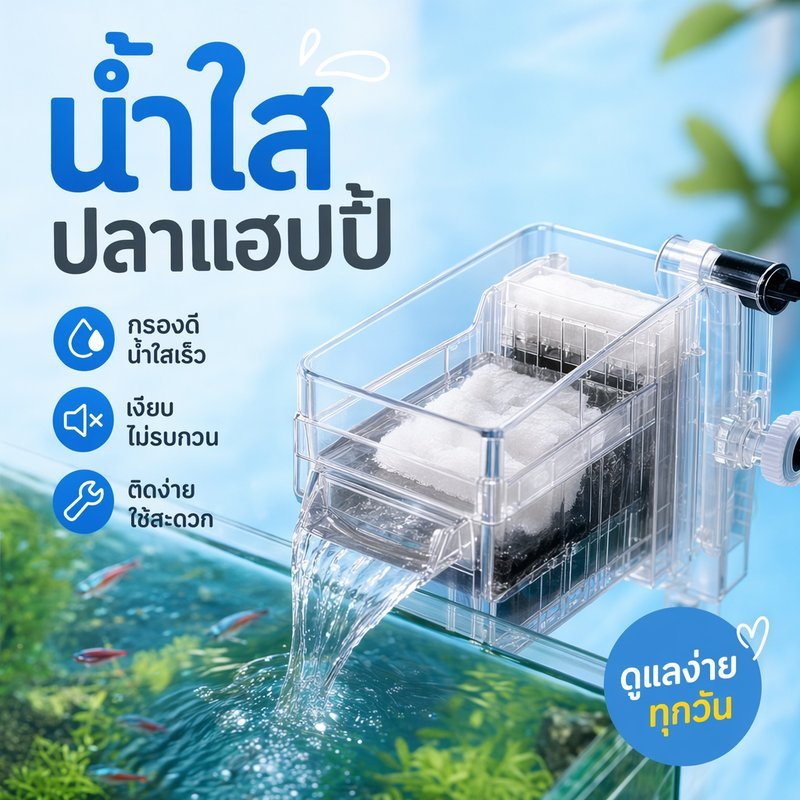 กรองตู้ปลา แขวนขอบตู้ ปั๊มน้ำ เงียบ เติมออกซิเจน น้ำตก กรองน้ำ อะคริลิคใส ตู้ปลาน้ำจืด น้ำเค็ม