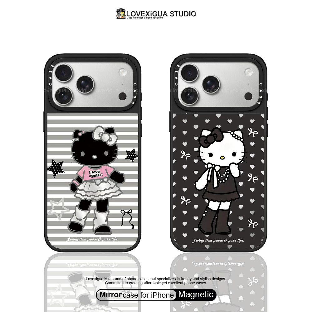 สีดําน่ารักยาว-ขา ดาว แมวกระจกแม่เหล็กเคสโทรศัพท์สําหรับ ไอโฟน 17มือโปร สูงสุด 17 อากาศ 16 15 14 13 มือโปร สูงสุด กันกระแทกป้องกันกรณีปก