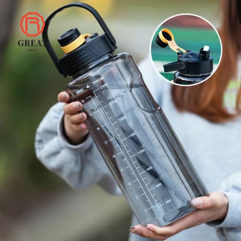 GREAT Drink Bottle, Large Capacity 1.5L/2L/3L Sports Water Bottle, Lightproof with Time Marker Water