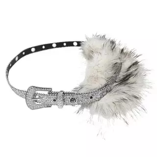 Ruby Lin Vintage Faux Fur PU หนัง Rhinestone เข็มขัด Y2K Furry Fur Gothic Punk เซ็กซี่เข็มขัด Night Club เอวกางเกงยีนส์กางเกงตกแต่ง Nice