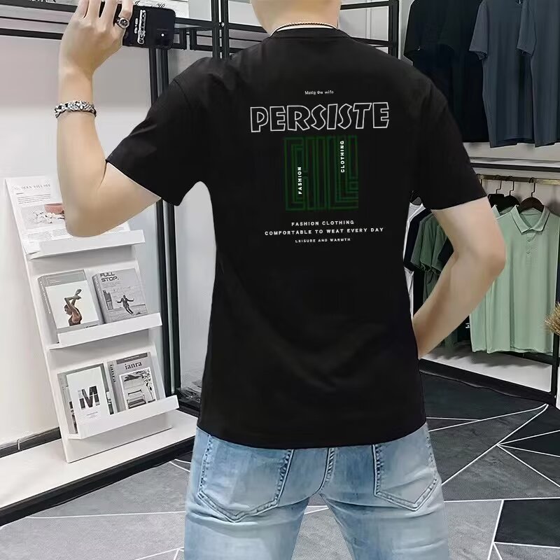 20262025เสื้อยืดแขนสั้นสไตล์ใหม่ผู้ชายIns Streetสวมใส่ยุโรปอเมริกันHip-Hopสไตล์รอบคอBottomingเสื้อฤด