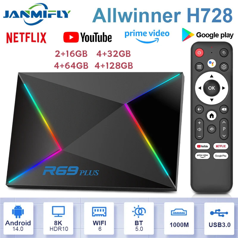R69 Plus Voice Control 8k Ultra Hd Tv Box Octa Core Allwinner H728 รองรับ Netflix Wifi 6 Set Top Box