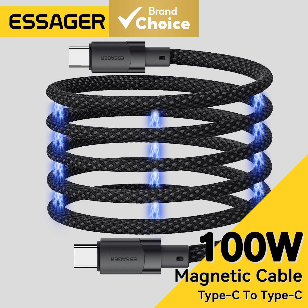 สายชาร์จแม่เหล็ก USB C to C 100W Essager สําหรับ iPhone 15 65W Type C to C สําหรับชาร์จแล็ปท็อป Sams