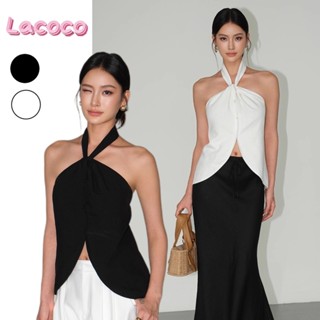 Lacoco🍓คลังสินค้าพร้อม🍓เสื้อกล้ามคอฮอลเตอร์สำหรับผู้หญิง เสื…