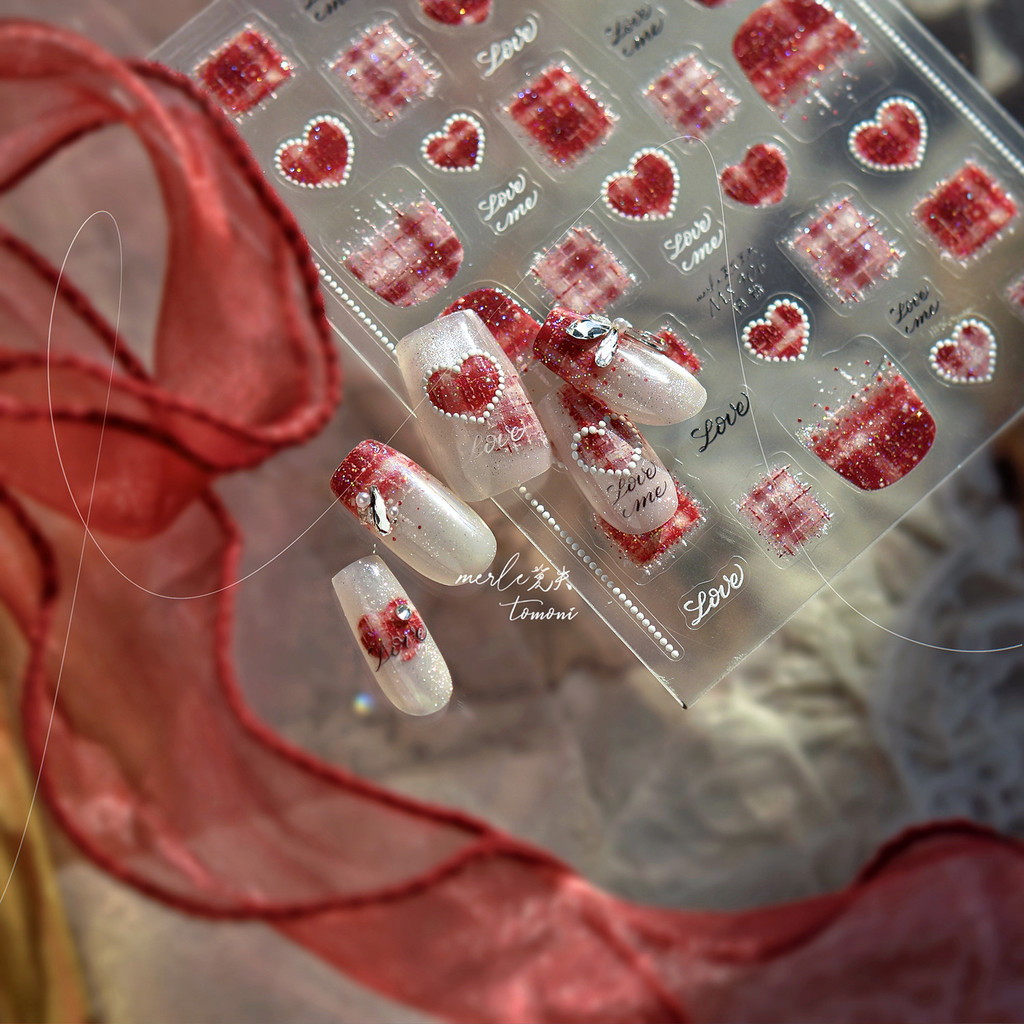 Tomoni สติกเกอร์ติดเล็บลายแวววาวหวานพร้อมเลื่อมและเนื้อสัมผัสแบบขนสัตว์ - วัสดุ - รูปที่ 2