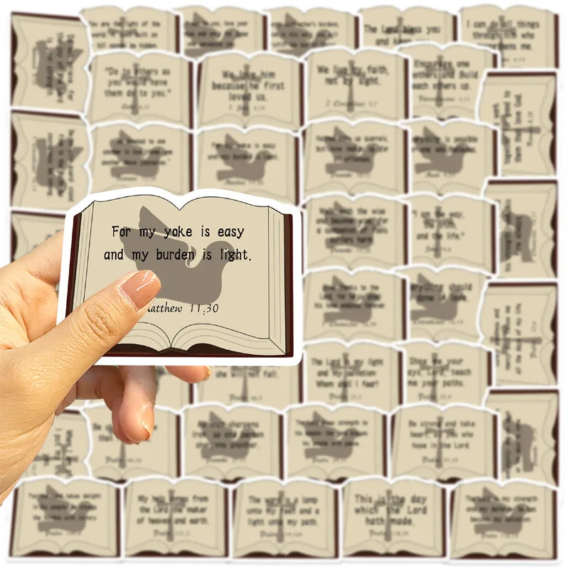50Pcs Bible Verse Book Stickers With Book Shape Scripture Inspirational DIY Stickers Scrapbooking Ph