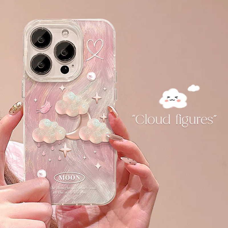 Dreamy Night Sky 3D Puffy Clouds สําหรับ iPhone 17 16 15 14 13 12 11 Pro Max Plus Air กันกระแทก DROP