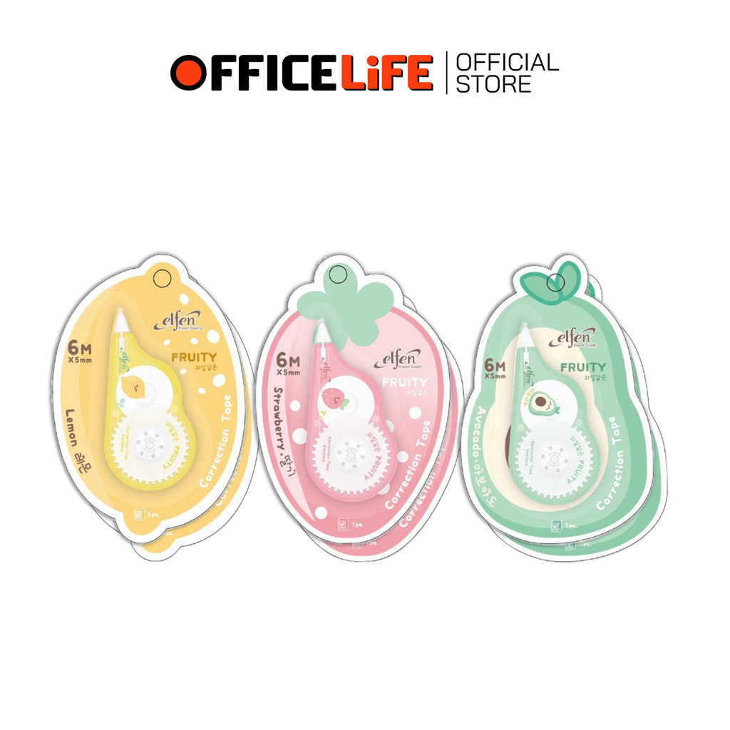 Elfen (เอลเฟ่น) เทปลบคำผิด รุ่น Fruity (ฟรุตตี้) ขนาด 5 MM. x 6 M. ( จำนวน 12 ชิ้น )