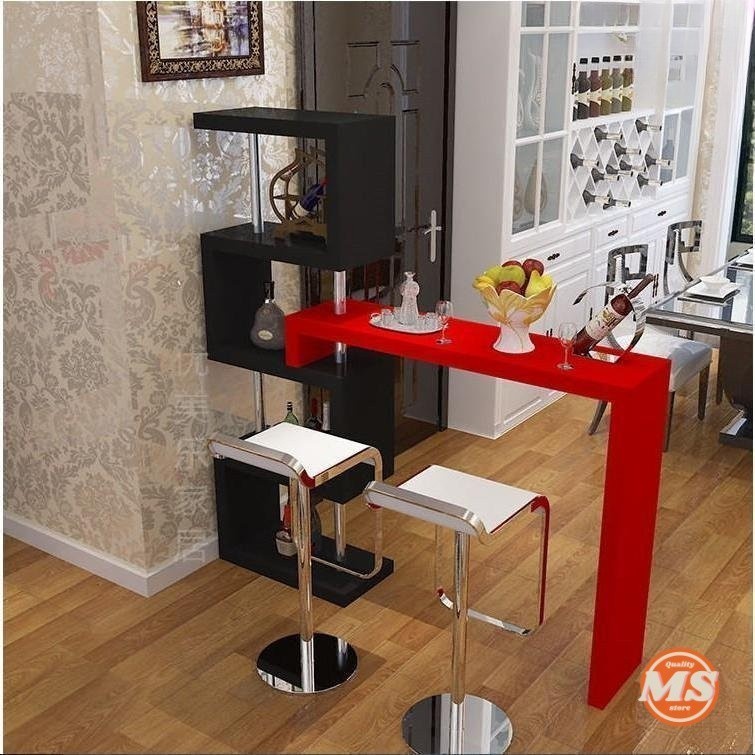 L shape Red Bar table rCabinet Wall Bar Counter Rotating Table  wine cabinet Divider table meja bar