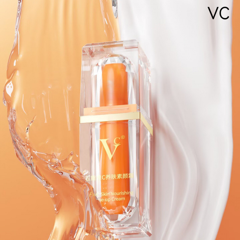 VC ห้าวิตามินซีแต่งหน้าครีมคอนซีลเลอร์ Brightening Anti-Wrinkle Isolation Non-Fake White Persistent 