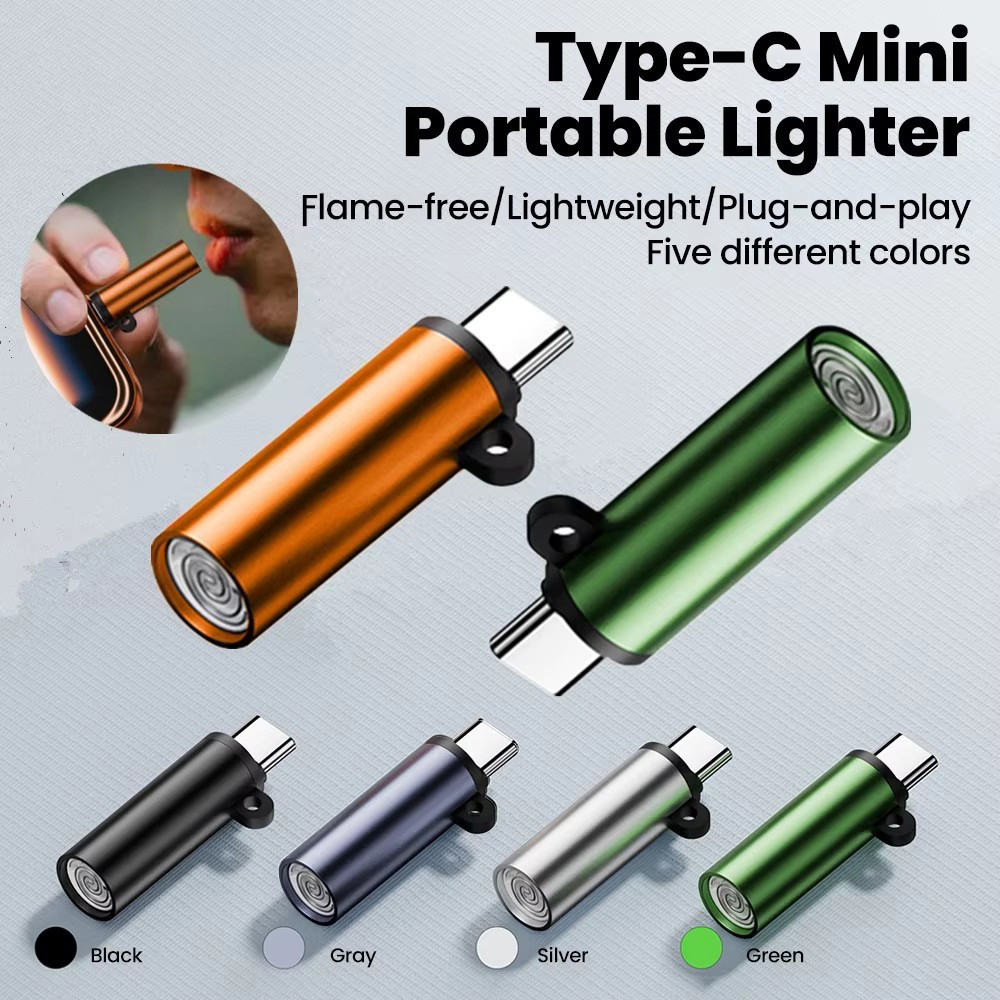 Elough Type C ที่จุดบุหรี่ขนาดเล็ก Blow-to-Ignite ปิดอัตโนมัติ USB C อะแดปเตอร์ไฟแช็กมือถือ