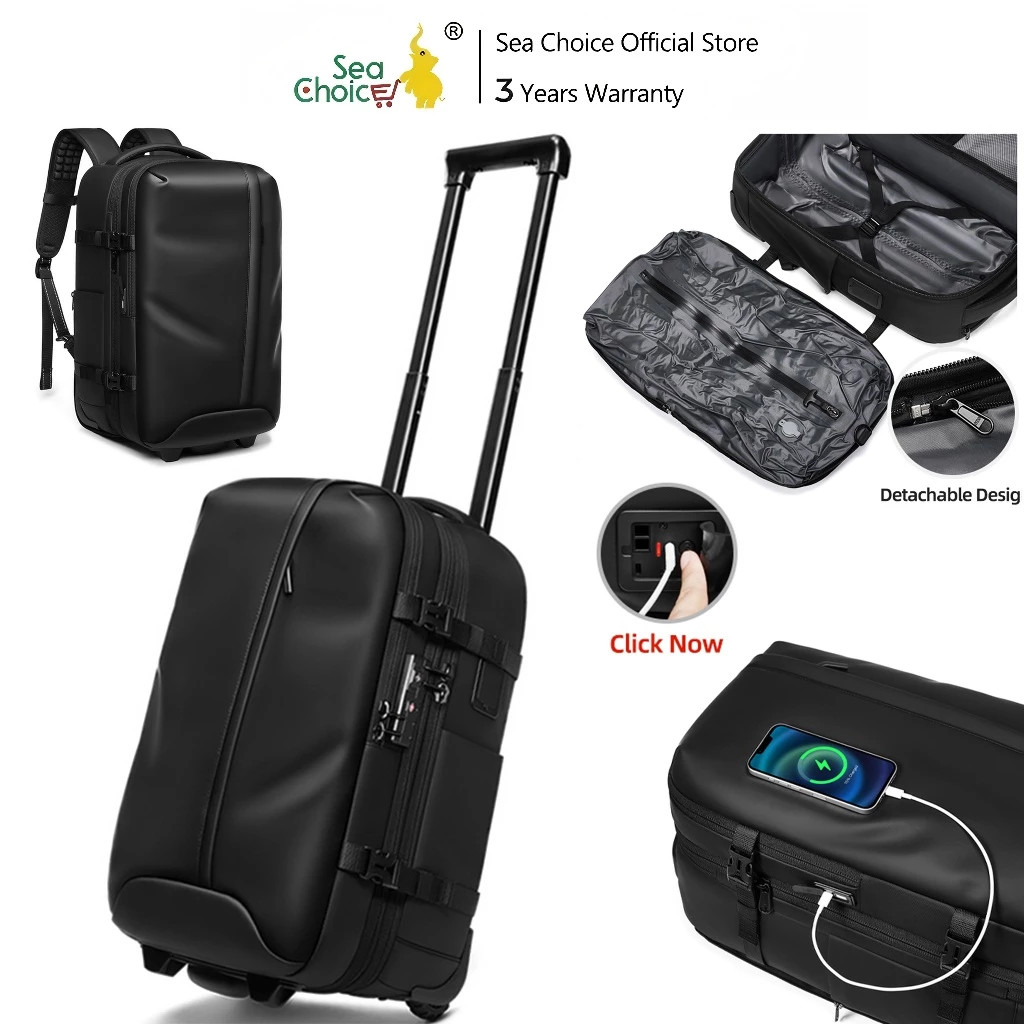 SEA CHOICE กระเป๋าเป้สะพายหลังขยายได้แบบมีล้อลาก2-in-1 กันน้ำ กันขโมย พร้อมช่องชาร์จ USB Travel Bags ฟังก์ชั่นหลากหลาย