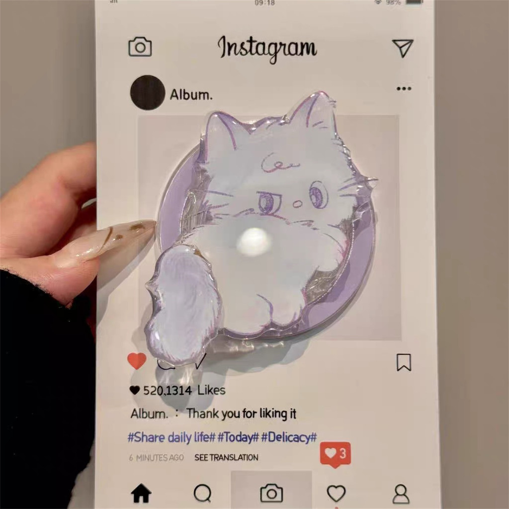 Magsafe ยืนขาตั้งโทรศัพท์แม่เหล็ก ins 可爱吸紫猫咪制支架背贴新款适用magsafe手机气支架小