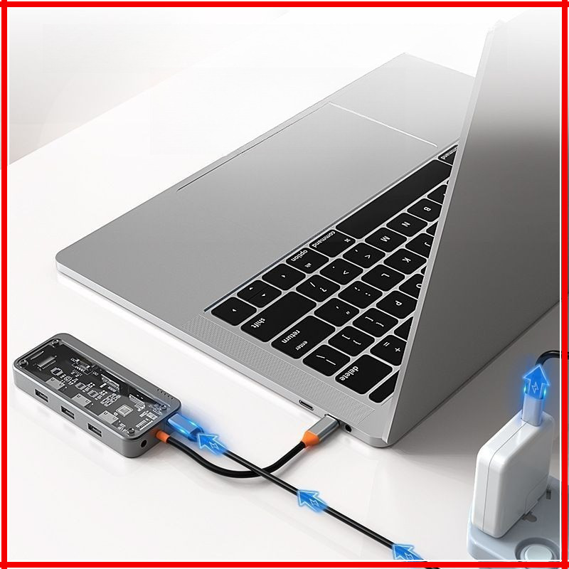 New ฮับ USB C 10 8 in 1 แบบใส สําหรับโน้ตบุ๊ก การ์ดรีดเดอร์ VGA HDMI RJ45 PD 3.0 TF SD - รูปที่ 2