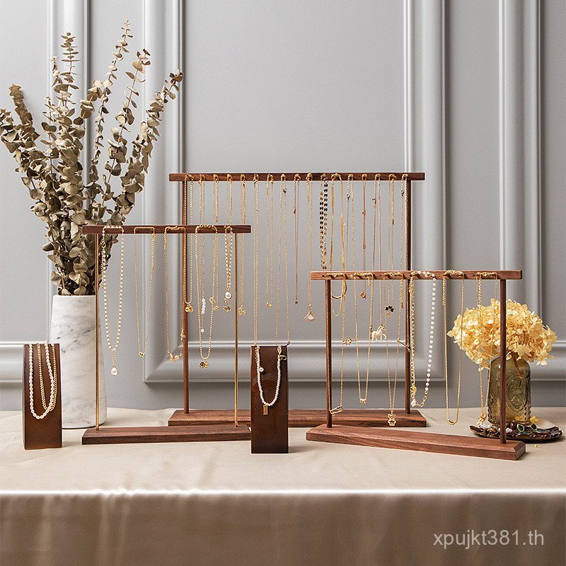 สร้อยคอยืนแสดงเครื่องประดับแสดง Props Shop Creative Walnut High-End Simple แขวนสร้อยข้อมือเครื่องประ