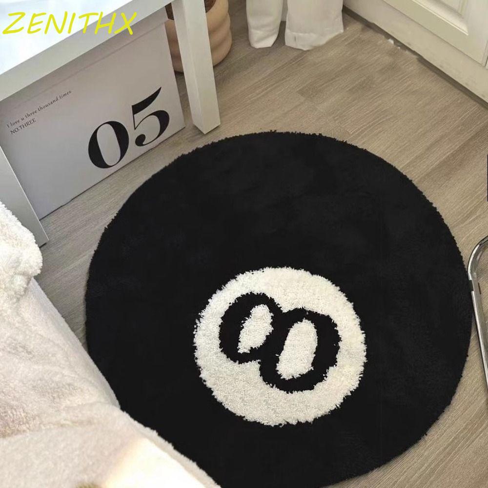 ZENITHX 8 Ball พรม, Anti-slip Soft 8 Ball พรม, Creative Skin Friendly Black Plush 8 Ball Mat Hoom De