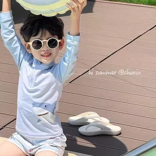 ชุดว่ายน้ำแขนยาวสำหรับทารกและเด็กเล็ก ดีไซน์น่ารัก สไตล์ฉลาม พิเศษสำหรับหน้าร้อน