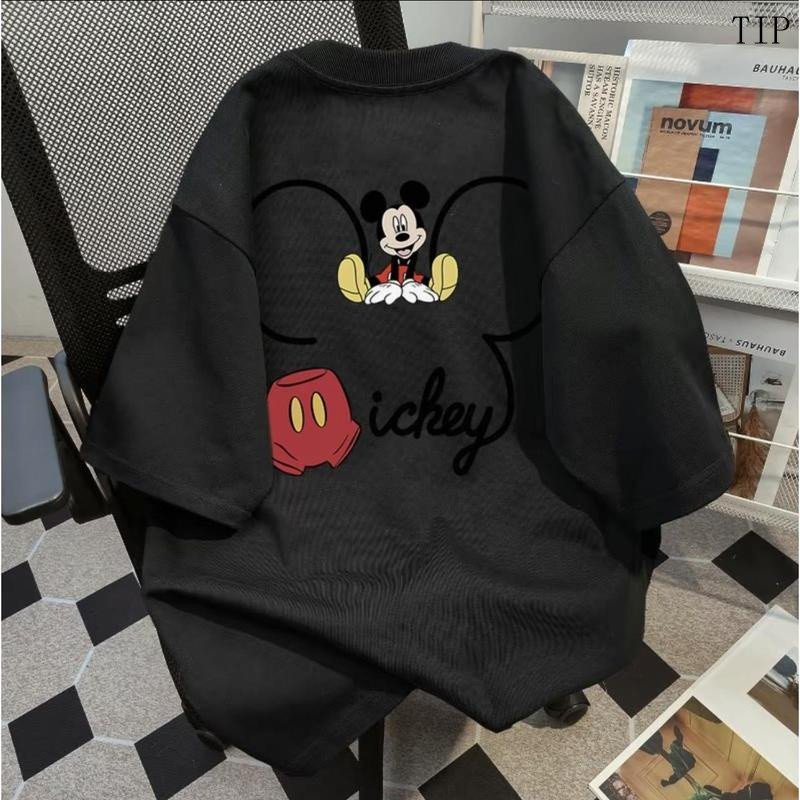 C94【พร้อมส่ง】C94 ชุดลำลองฤดูร้อนผู้หญิง ทรงหลวม ลายมิกกี้เมาส์ น่ารักสไตล์ใหม่ ผ้าคอตตอนแท้ 2 ชั้น ไ