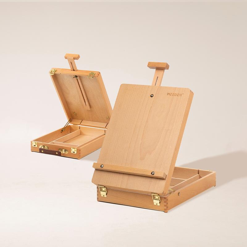 MEEDEN ขาตั้งตั้งโต๊ะ, ขาตั้งศิลปะไม้บีชแข็ง, ขาตั้ง Sketchbox, ขาตั้งเดสก์ท็อปแบบปรับได้สําหรับวาดภ