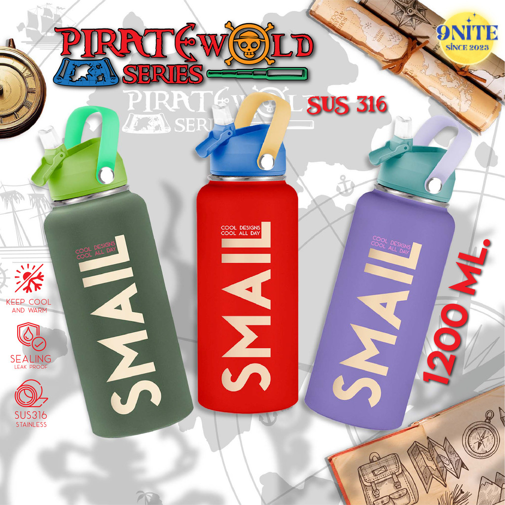 SMAIL กระบอกน้ำเก็บอุณหภูมิ 1200ml สแตนเลส 316 ขวดเก็บความเย็น ดีไซน์ทูโทน พร้อมหูหิ้ว พกพาได้สะดวก