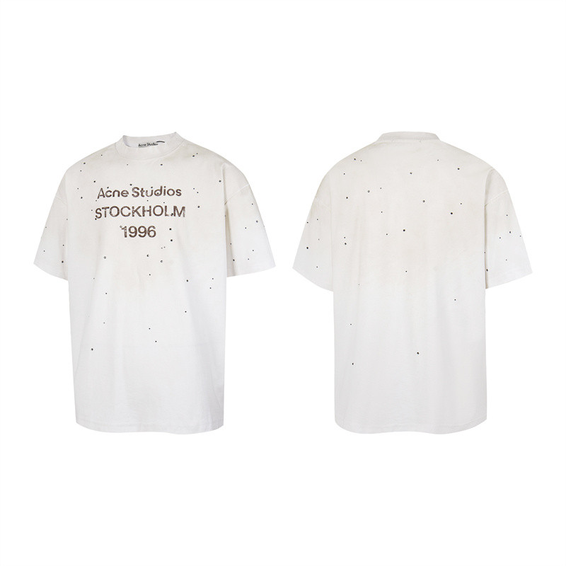 Street Trend ผู้ชายผู้หญิงผ้าฝ้าย Gradation เสื้อยืดชุดเพชรเสื้อแขนสั้นลําลอง Plus ขนาด Unisex