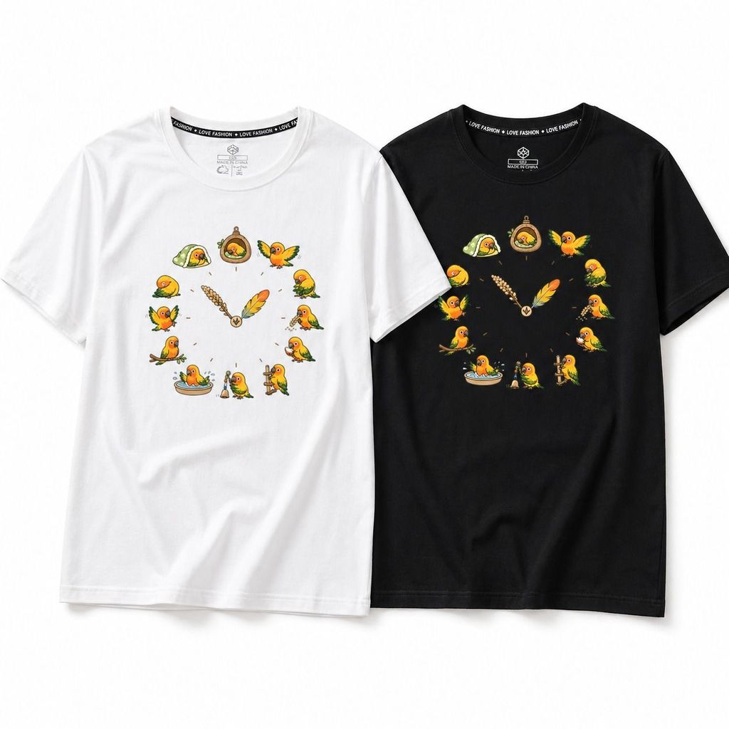 เสื้อเชิ้ตแขนสั้นลายการ์ตูนนกแก้วคู่รักในชีวิตประจำวัน T เสื้อยืดคอกลมแขนสั้นผ้าฝ้ายแท้สำหรับผู้ชายและผู้หญิงในฤดูร้อน