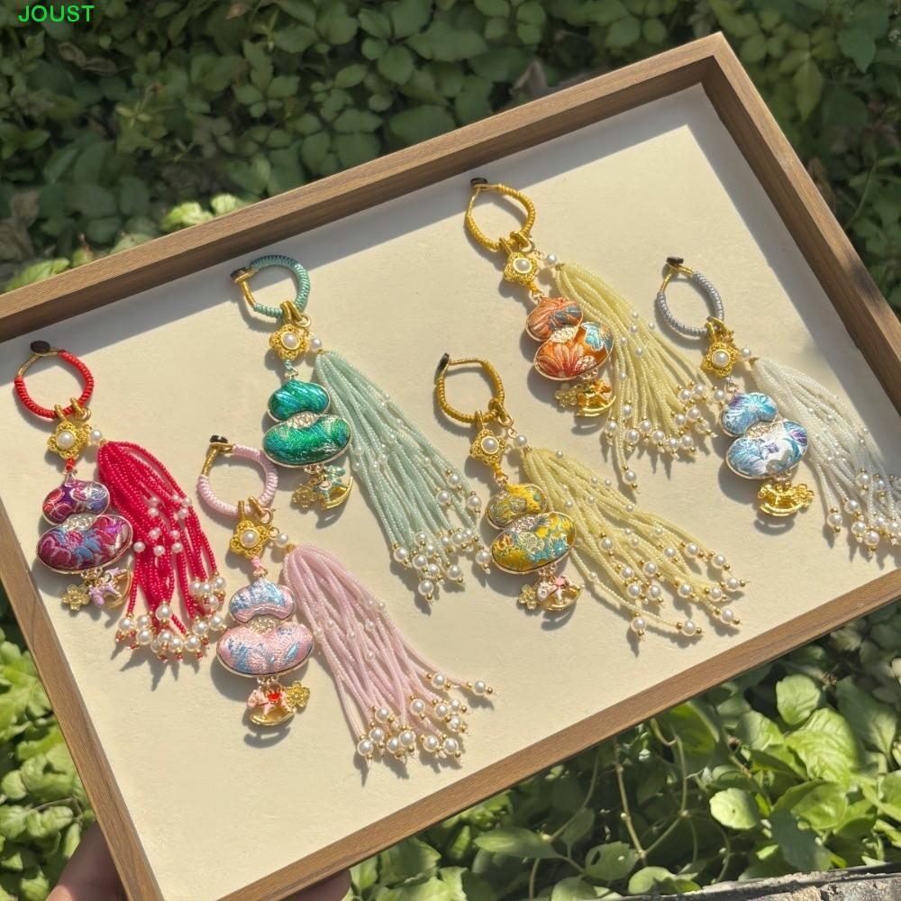 JOUST Brocade Gourd จี้,หรูหราประณีตจีนแบบดั้งเดิม Key Chain, Elegant Alloy ลูกปัด Tassels กระเป๋าแขวนปักแมวพวงกุญแจทุกวัน
