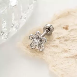 Jinjoo จิวต่างหู Lacy Blossom หนา 0.8 mm. ดีไซน์ดอกไม้ประดับพลอย สแตนเลส316