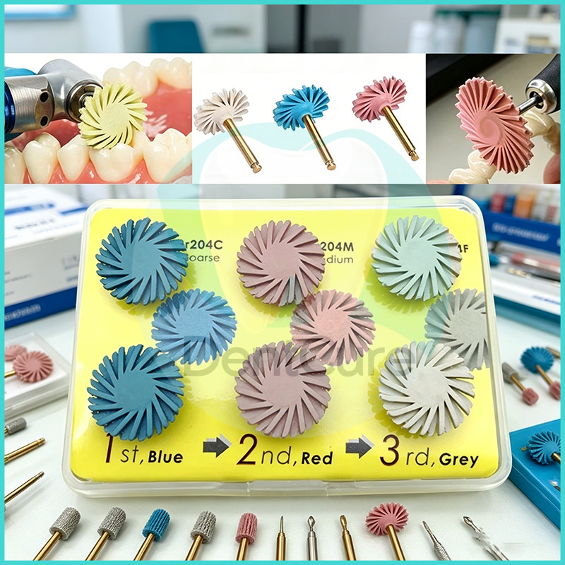 6PCS Dental Rubber Polisher Composite Resin Polishing Diamond System Burs RA 4mm Wheel Spiral Flex Brush Dentistry Tool