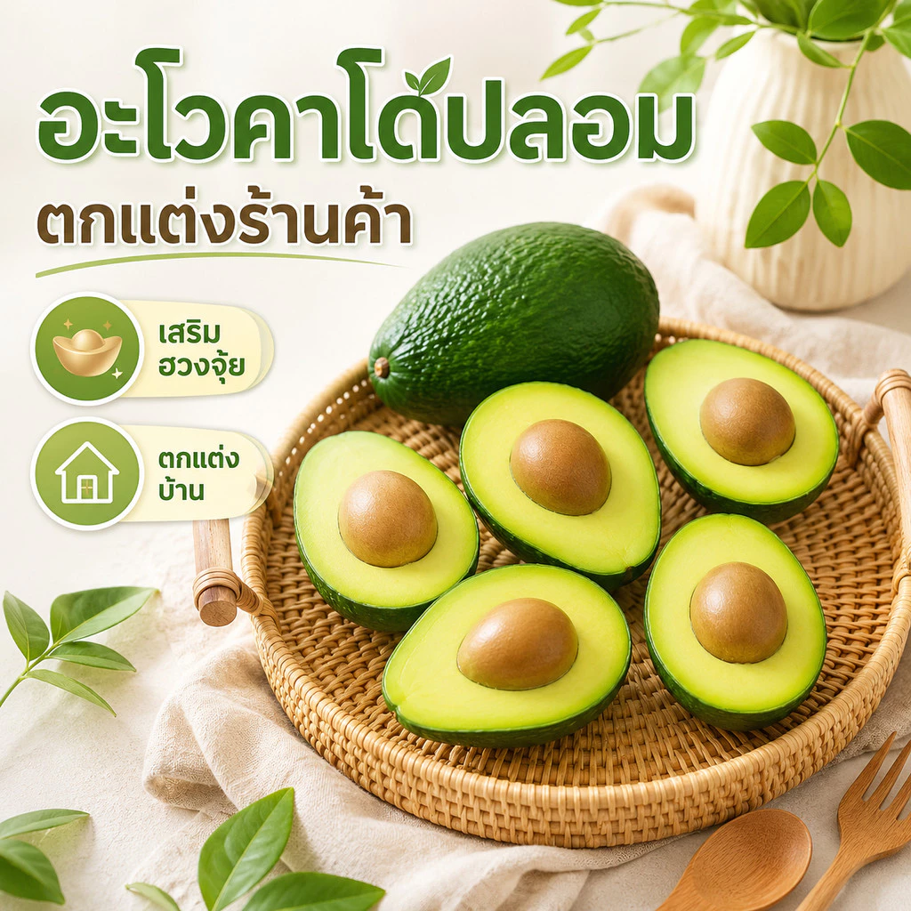 อะโวคาโด้ปลอมเหมือนจริง งานพร็อพเกรดตกแต่งร้าน มีผลเต็มและผ่าครึ่ง ถ่ายรูปอาหารคลีน คาเฟ่ ร้านน้ำผลไม้ดูแพงขึ้นทันที
