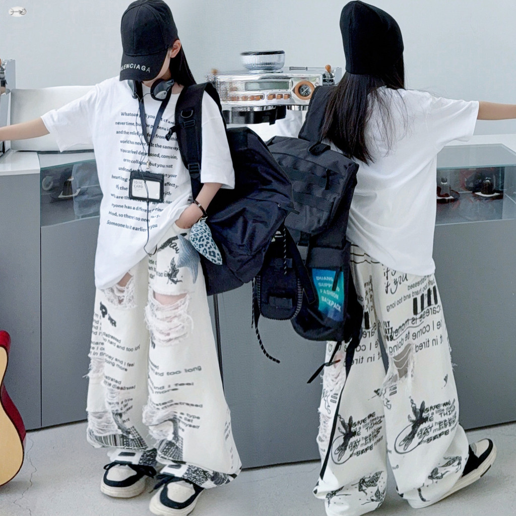 Girls Letter Print Loose T-Shirt Summer 2026 สไตล์ใหม่เด็กแฟชั่น All-Match Top