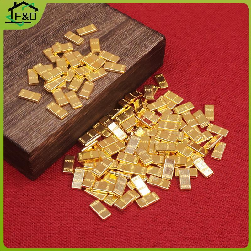 F&O 50 ชิ้น/เซ็ต Dollhouse Miniature Gold Bars สําหรับบ้านตุ๊กตาตกแต่งบ้านเด็กแกล้งทําเป็นเล่นของเล่