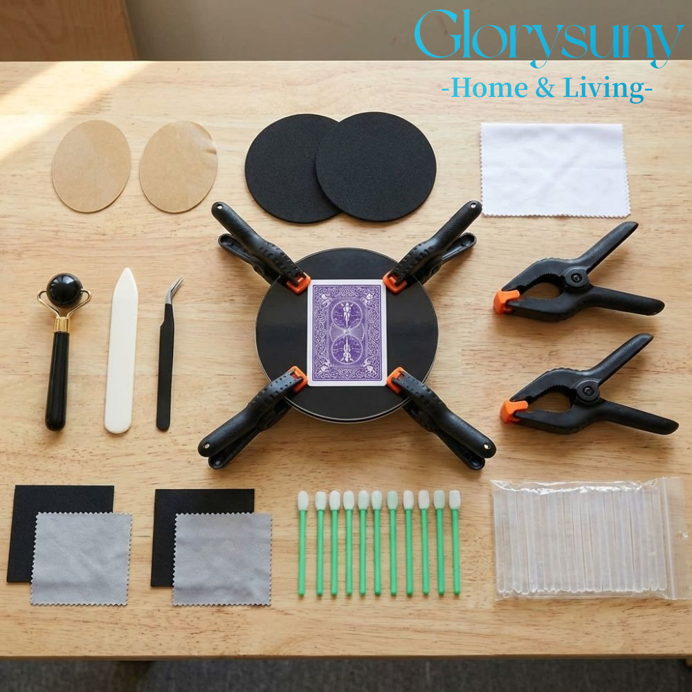 GLORYSUNY 86 ชิ้นชุดทําความสะอาดการ์ด,อะคริลิครอบ Precision สนับสนุนการ์ด Flattening Kit, Professional แบบพกพาชุดอุปกรณ์เสริมสะสมอุปกรณ์ทําความสะอาด TCG Collectors