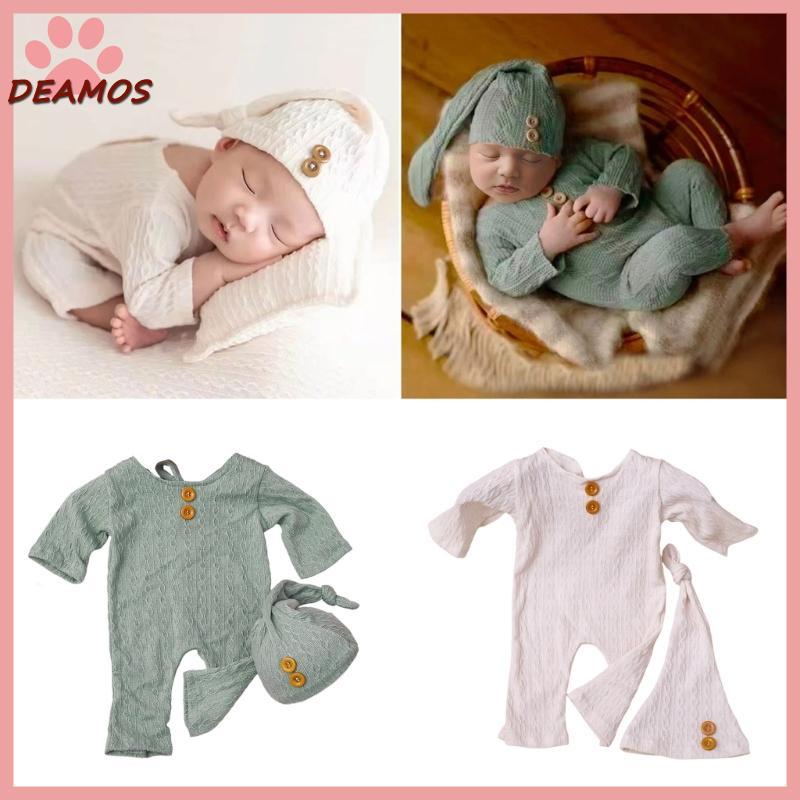 DE Gentle Infant Photoshoot Ensemble Stretch Knit Hat And Soft Pants Set