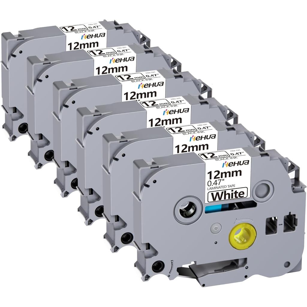 Hehua TZc-231 Label Maker เทป 12 มม.0.47 สีขาวสําหรับ Brother P Touch Label เทป 1/2 ", Tze Tz เทป 12