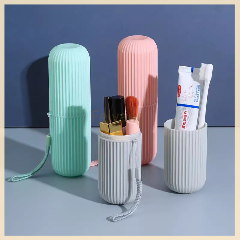 Feiyangกล่องเก็บแปรงสีฟันแบบพกพา กล่องเก็บแปรงสีฟัน กระบอกพลาสติก