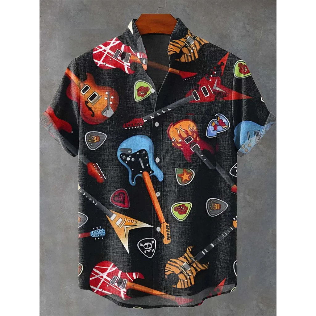 เสื้อเชิ้ตแขนสั้นลายพิมพ์สำหรับผู้ชาย ปักกระดุม แบบฮาวาย สวมใส่ง่ายในวันหยุดหรือโอกาสลำลอง - รูปที่ 5
