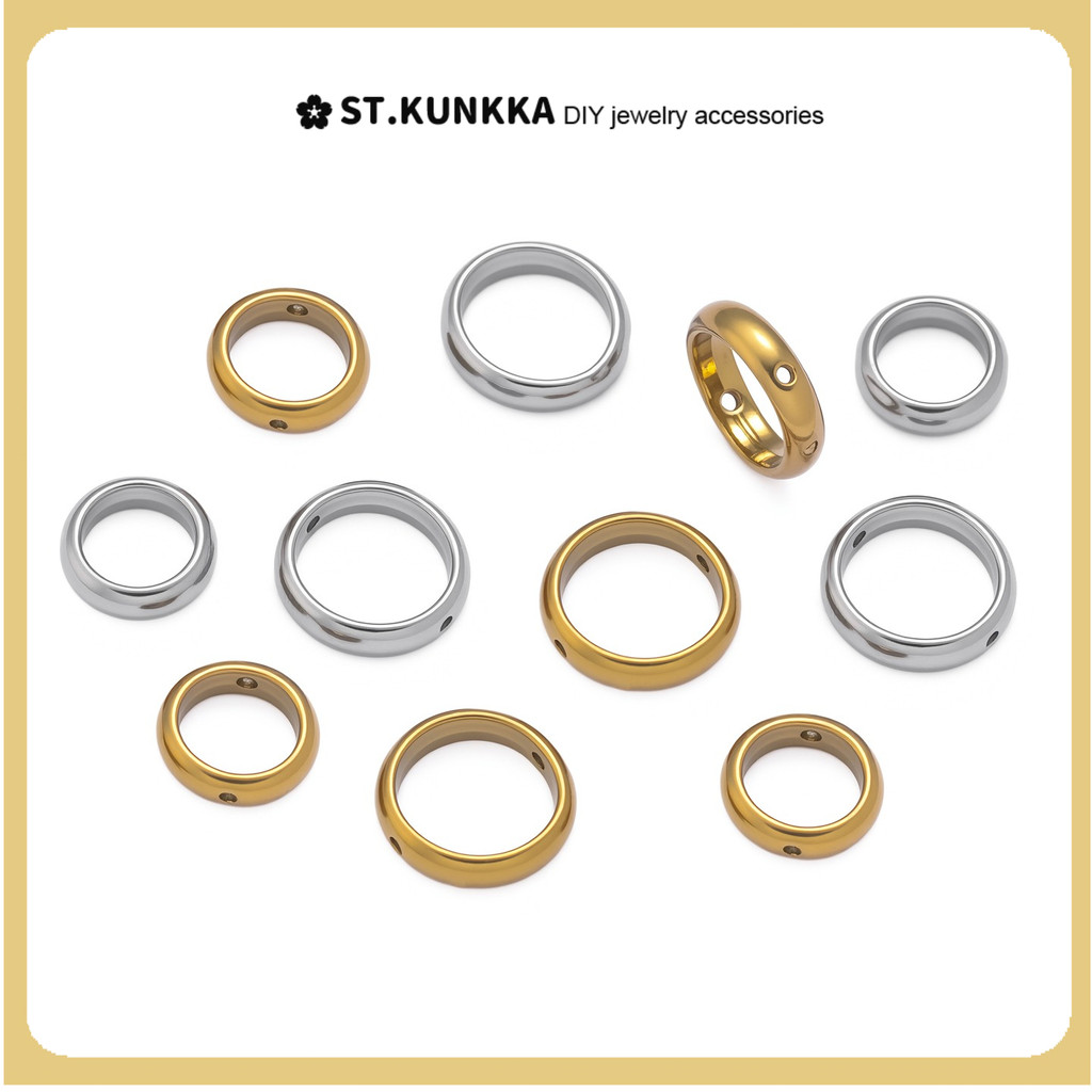 ST.KUNKKA 304 กรอบลูกปัดสแตนเลสรอบกรอบลูกปัดแบบมีรูสําหรับอุปกรณ์เครื่องประดับ DIY